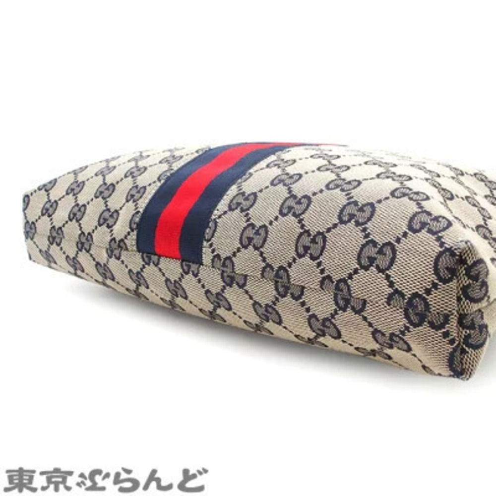 Gucci GG Sherry Shoulder Bag Canvas Navy Blue Red - Picture 3 of 9